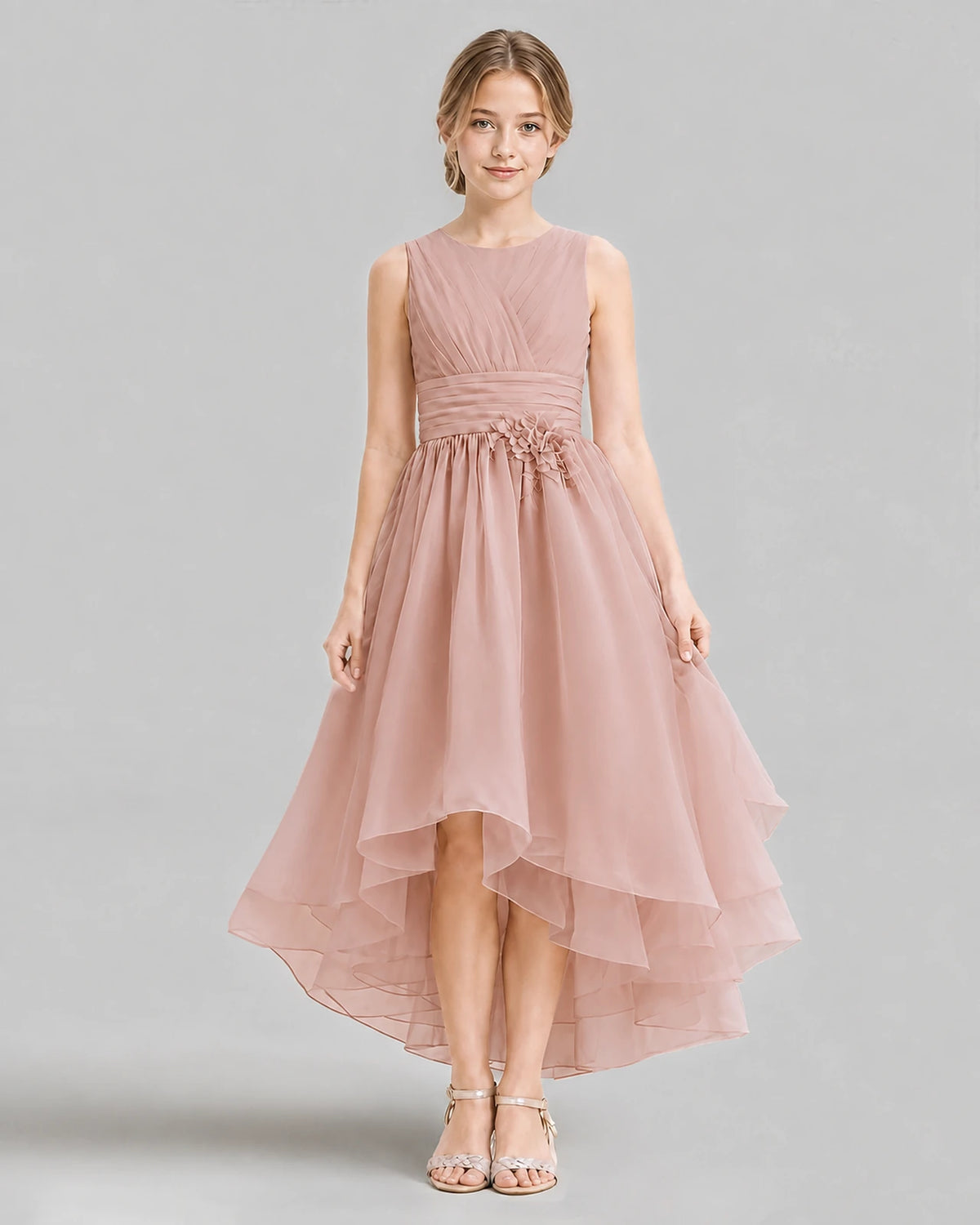 Dusty Rose A-line Girls Formal Dresses Front