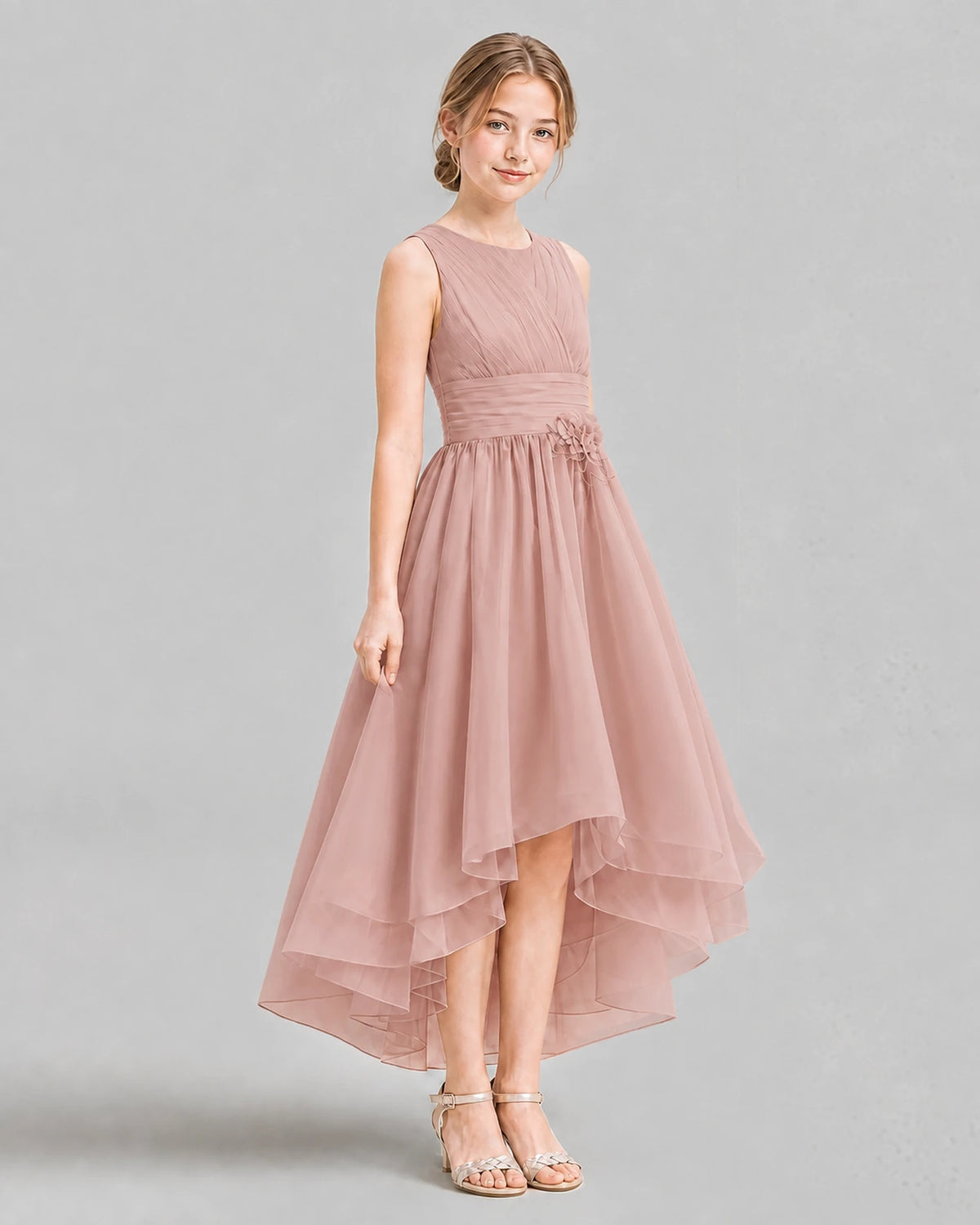 Dusty Rose A-line Girls Formal Dresses Side