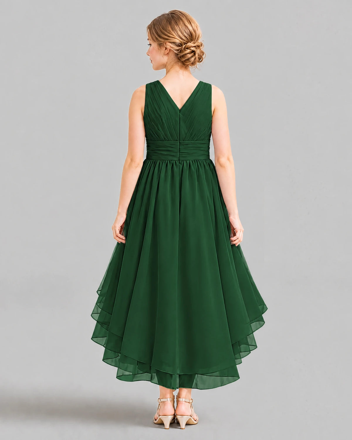 Emerald Green A-line Girls Formal Dresses Back