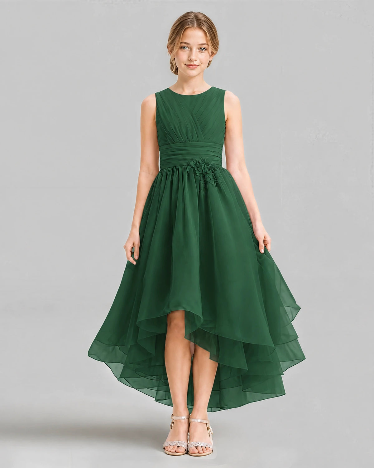 Emerald Green A-line Girls Formal Dresses Front
