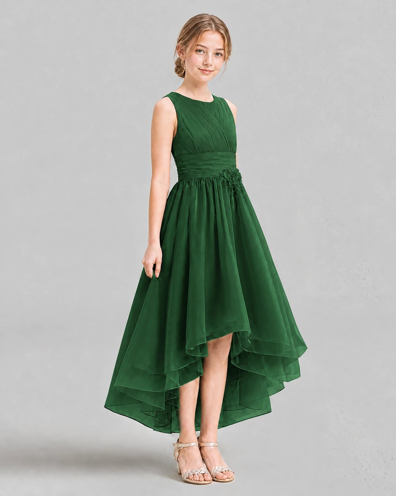 Emerald Green A-line Girls Formal Dresses Side