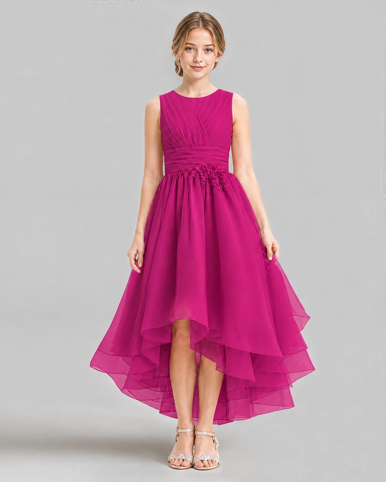 Hot Pink A-line Girls Formal Dresses Front