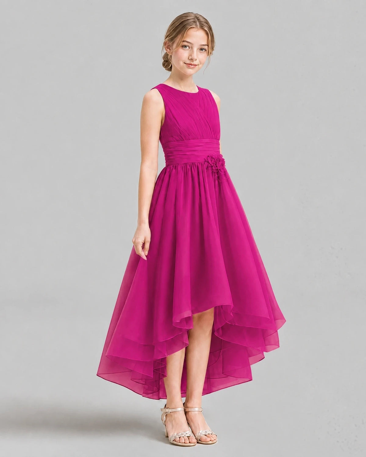 Hot Pink A-line Girls Formal Dresses Side