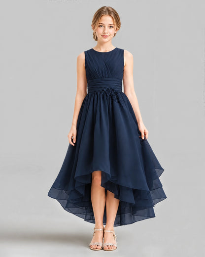 Navy Blue A-line Girls Formal Dresses Front