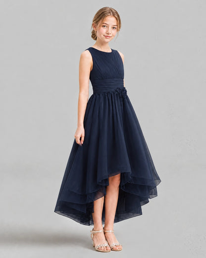 Navy Blue A-line Girls Formal Dresses Side