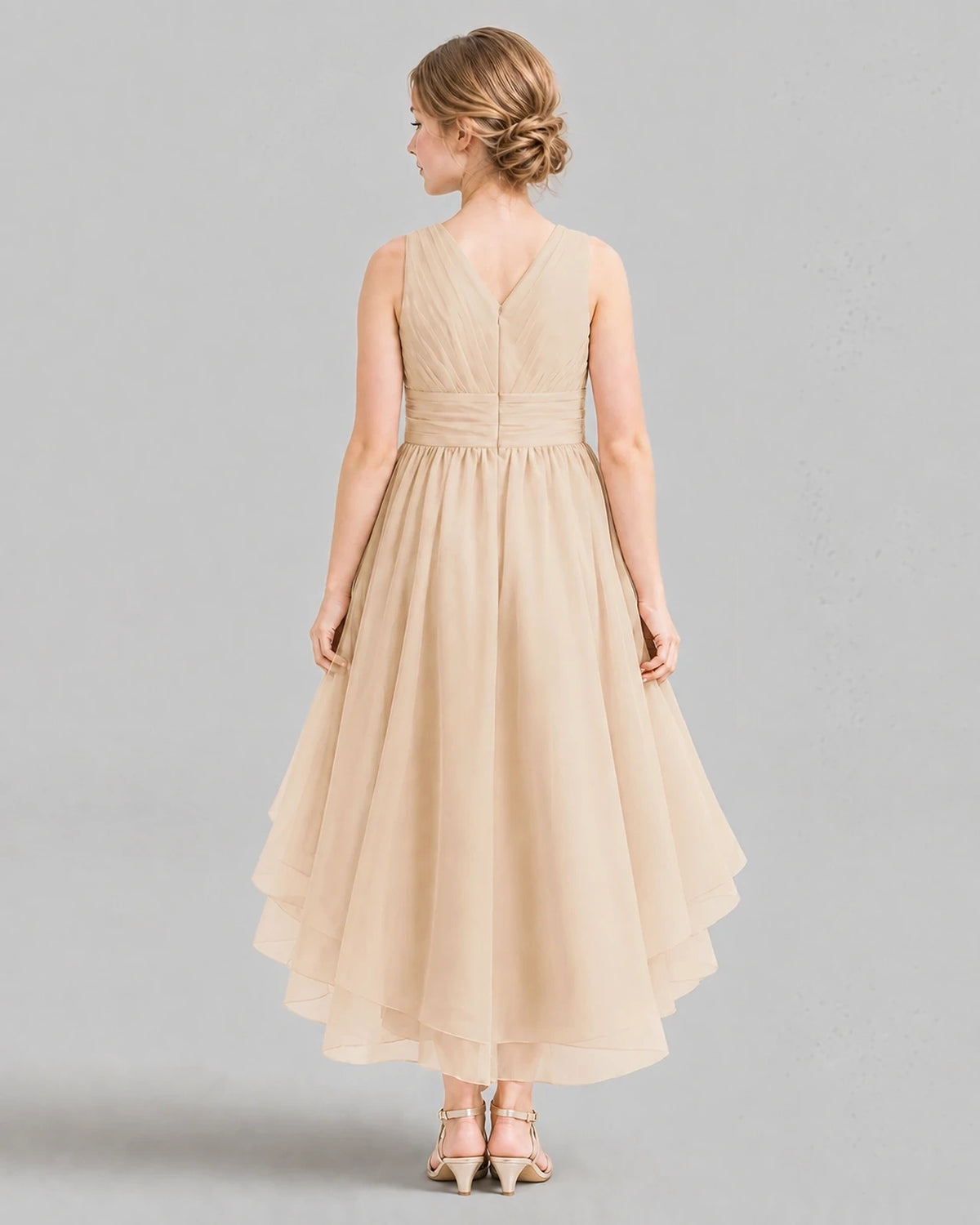Peach A-line Girls Formal Dresses Back