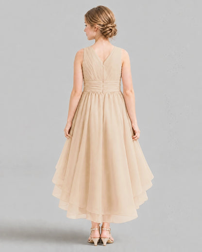 Peach A-line Girls Formal Dresses Back