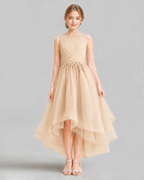 Peach A-line Girls Formal Dresses Front