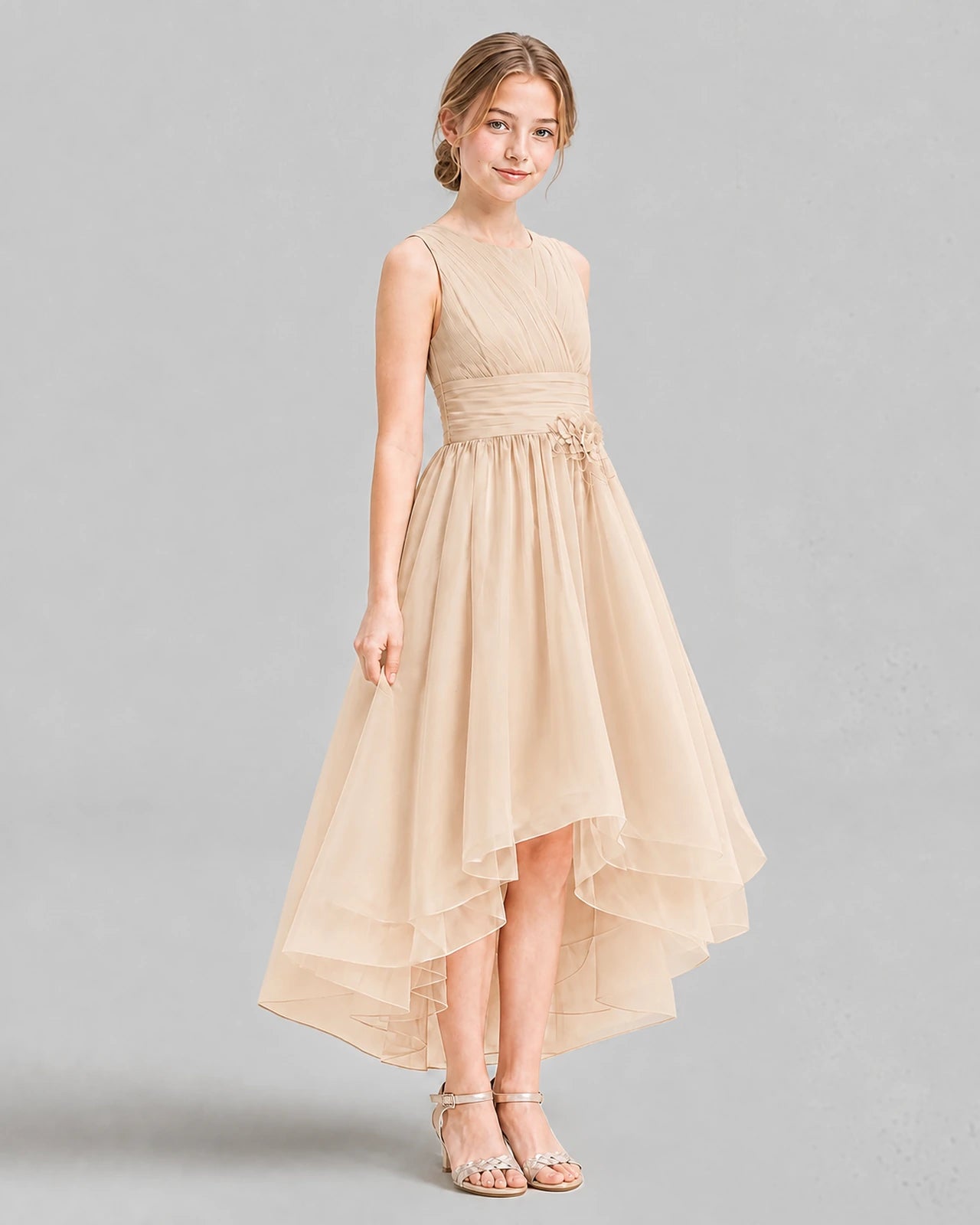 Peach A-line Girls Formal Dresses Side