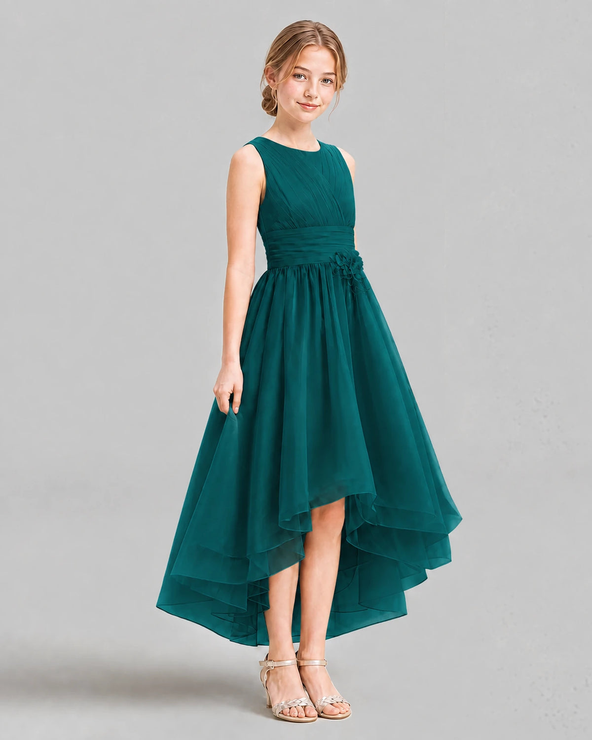 Peacock A-line Girls Formal Dresses Side