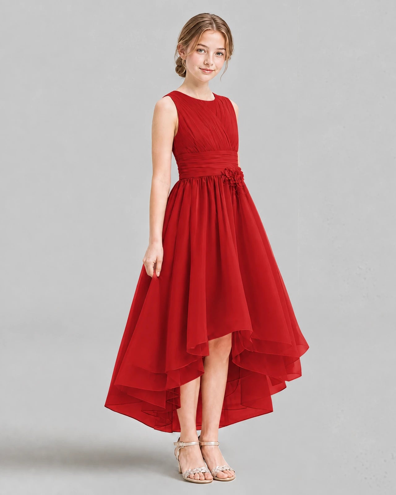 Red A-line Girls Formal Dresses Side