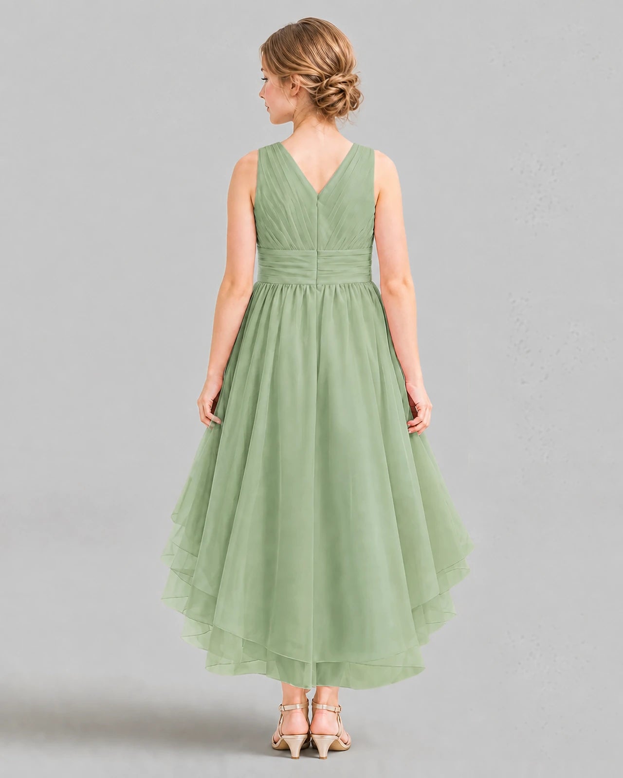 Sage Green A-line Girls Formal Dresses Back