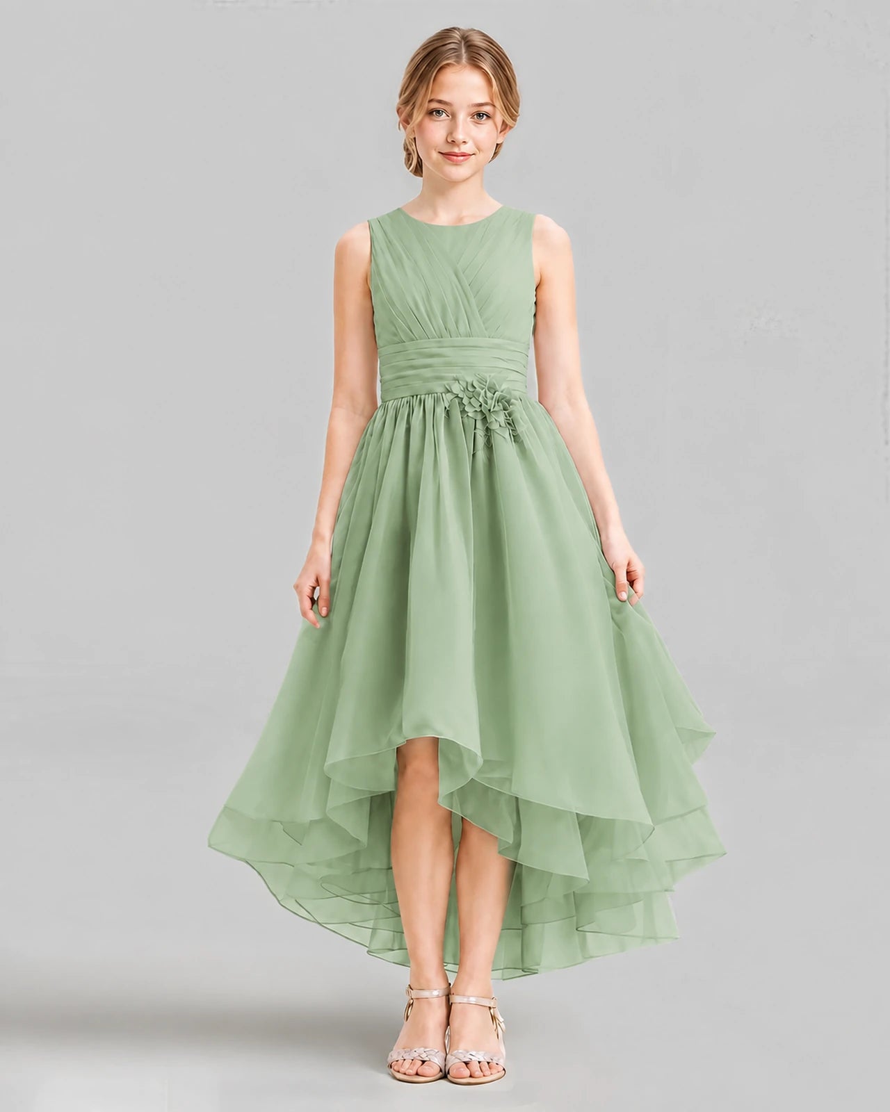 Sage Green A-line Girls Formal Dresses Front