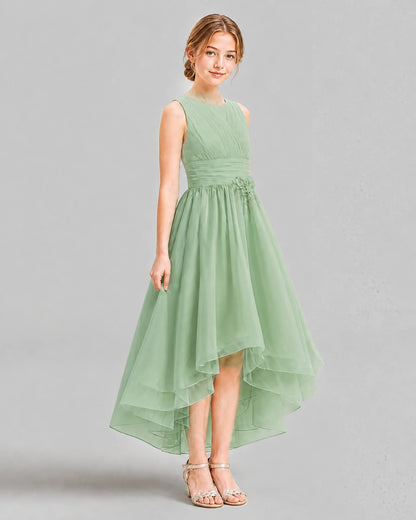 Sage Green A-line Girls Formal Dresses Side