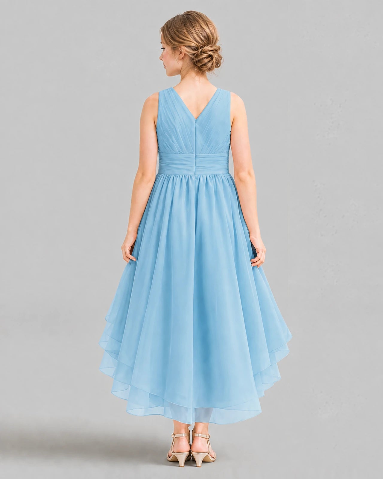 Sky Blue A-line Girls Formal Dresses Back
