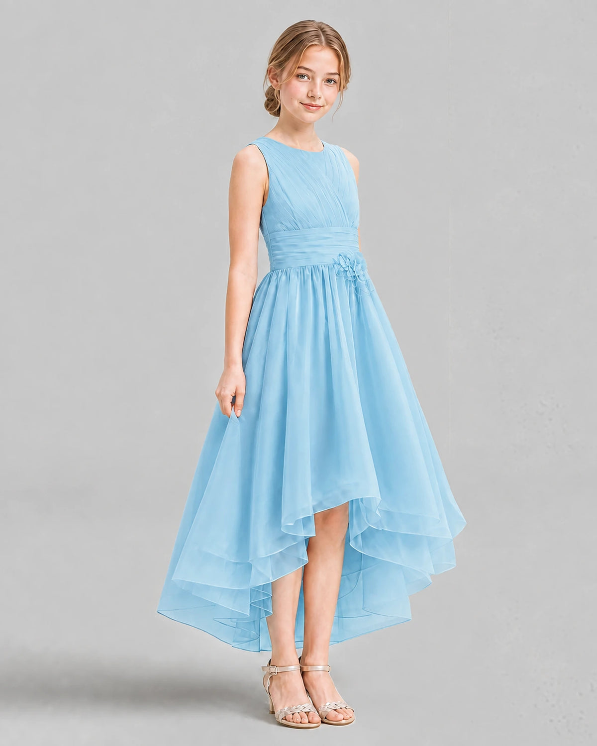 Sky Blue A-line Girls Formal Dresses Side