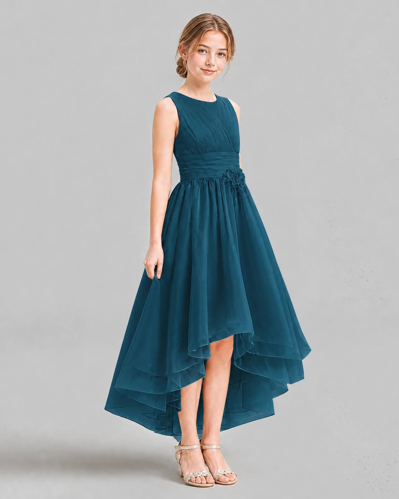 Teal A-line Girls Formal Dresses Side