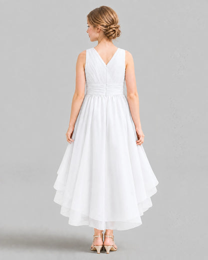 White A-line Girls Formal Dresses Back