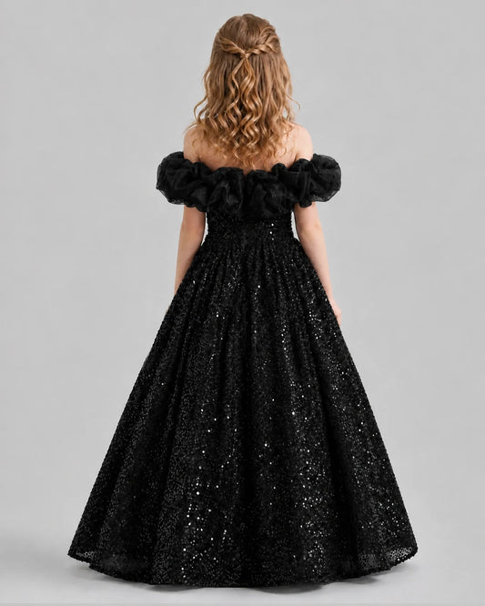 Black Ball Gown Girls Pageant Dresses Back