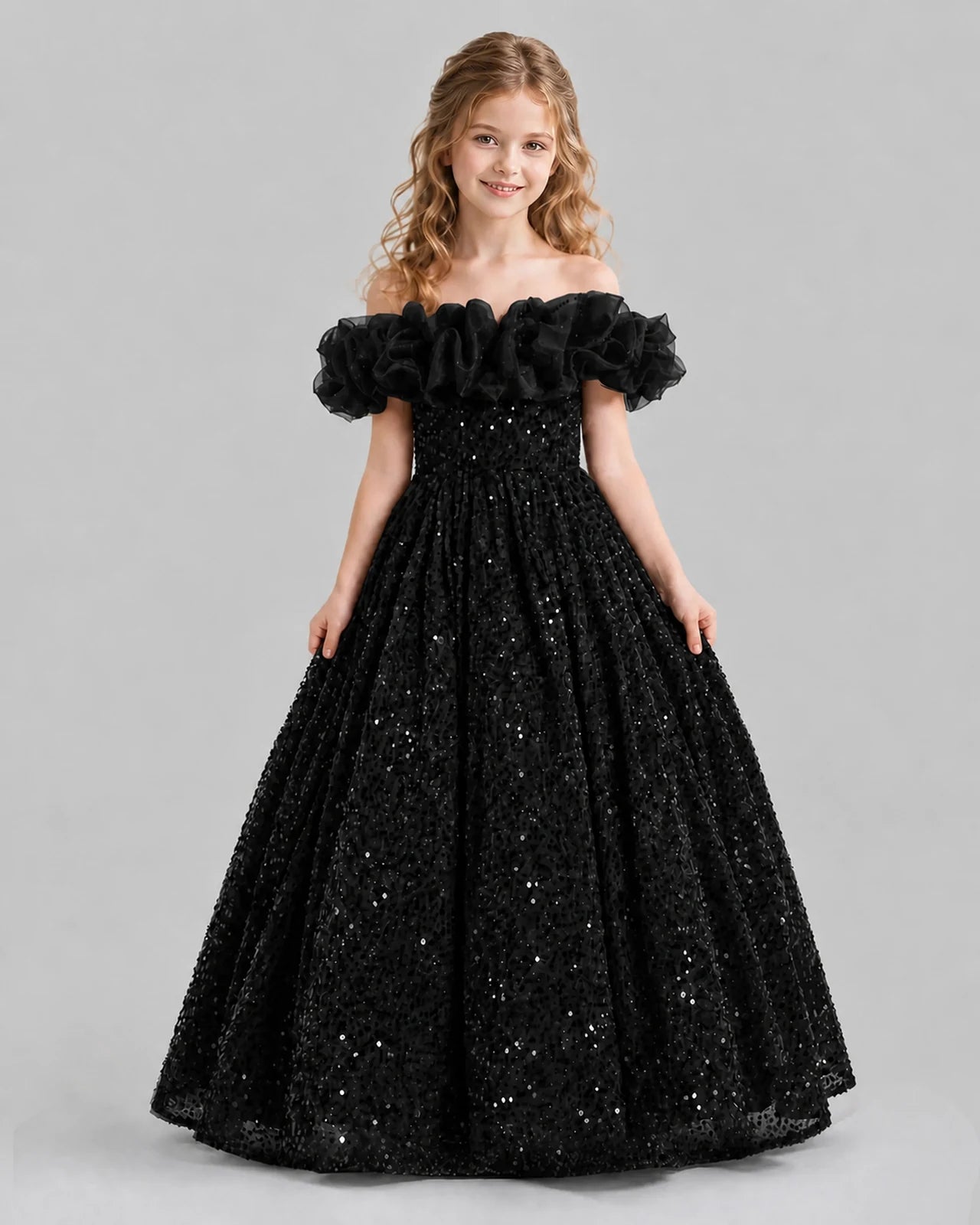 Black Ball Gown Girls Pageant Dresses Front