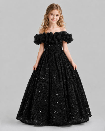 Black Ball Gown Girls Pageant Dresses Front