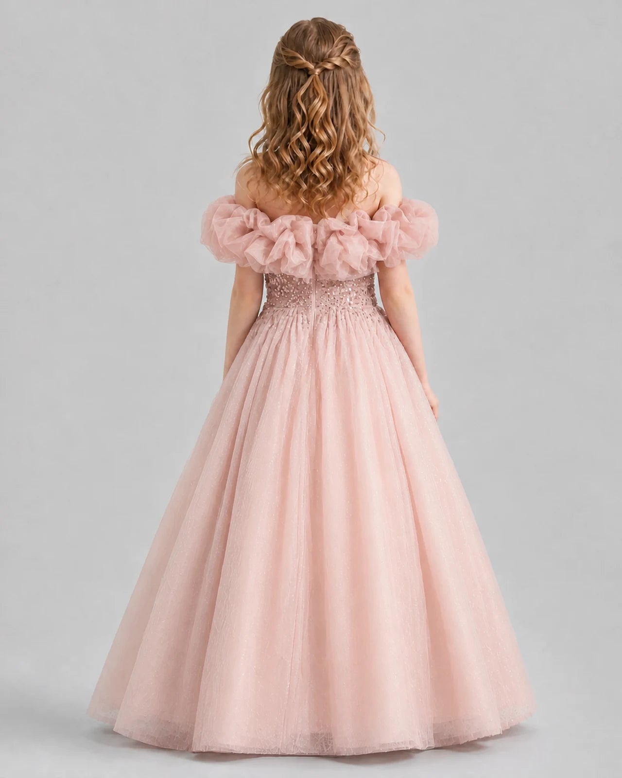 Blush Pink Ball Gown Girls Pageant Dresses Back