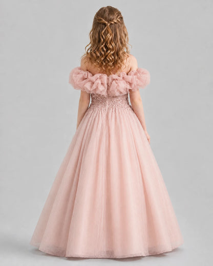 Blush Pink Ball Gown Girls Pageant Dresses Back