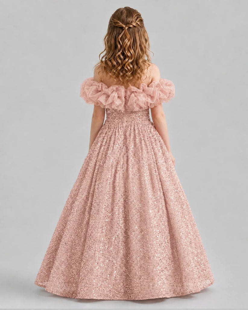 Blush Pink Ball Gown Girls Pageant Dresses Back