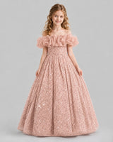 Blush Pink Ball Gown Girls Pageant Dresses Front