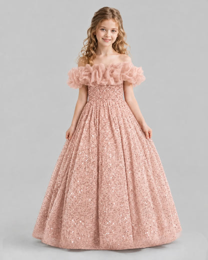 Blush Pink Ball Gown Girls Pageant Dresses Front