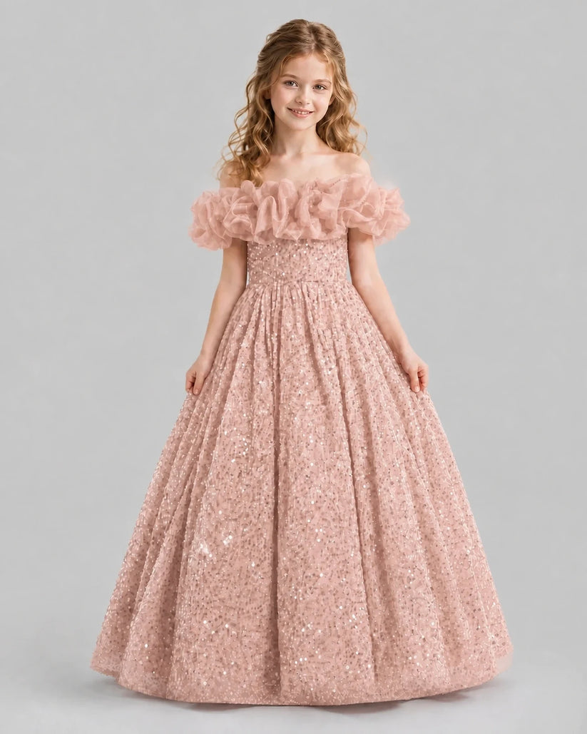 Blush Pink Ball Gown Girls Pageant Dresses Front