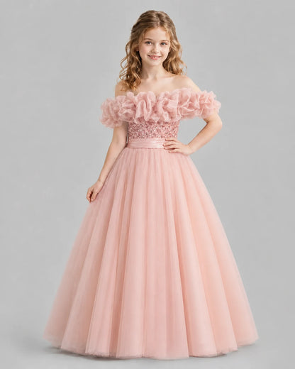 Blush Pink Ball Gown Girls Pageant Dresses Pose