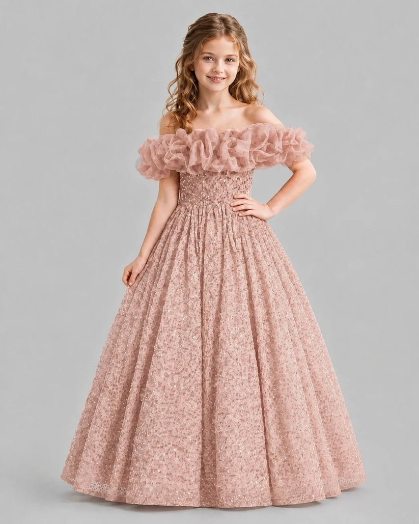 Blush Pink Ball Gown Girls Pageant Dresses Pose