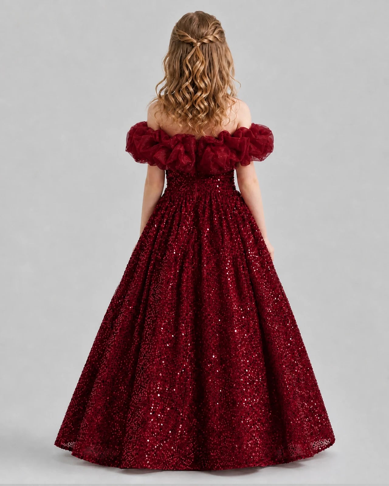 Burgundy Ball Gown Girls Pageant Dresses Back