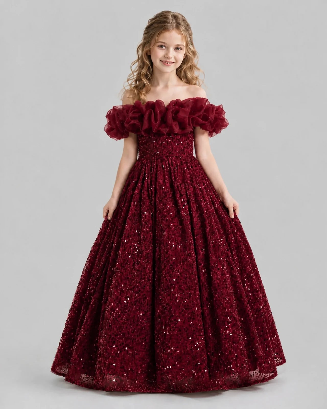 Burgundy Ball Gown Girls Pageant Dresses Front