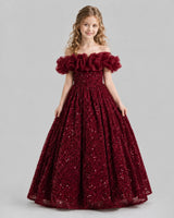 Burgundy Ball Gown Girls Pageant Dresses Front