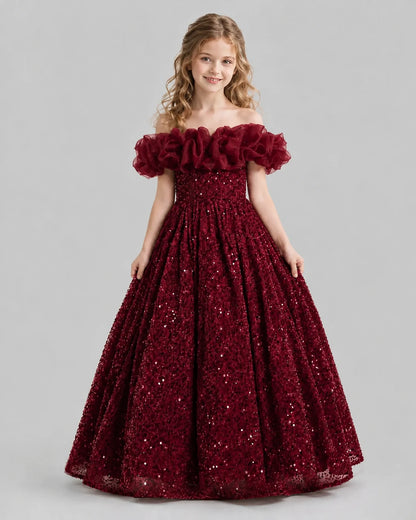 Burgundy Ball Gown Girls Pageant Dresses Front