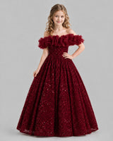 Burgundy Ball Gown Girls Pageant Dresses Pose