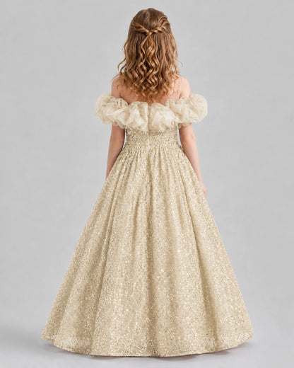 Champagne Ball Gown Girls Pageant Dresses Back