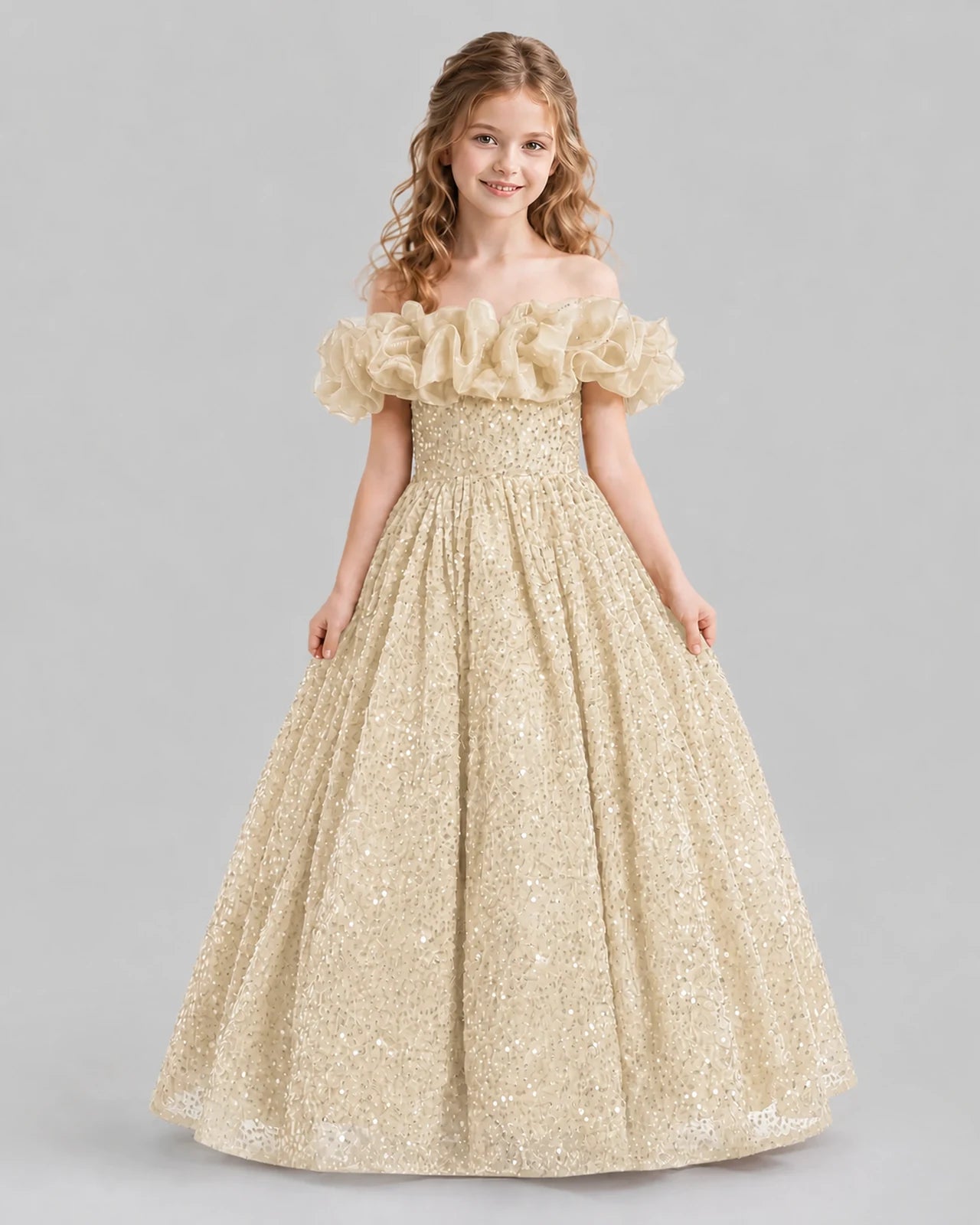 Champagne Ball Gown Girls Pageant Dresses Front
