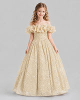 Champagne Ball Gown Girls Pageant Dresses Front