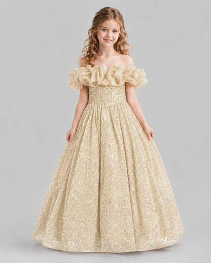 Champagne Ball Gown Girls Pageant Dresses Front
