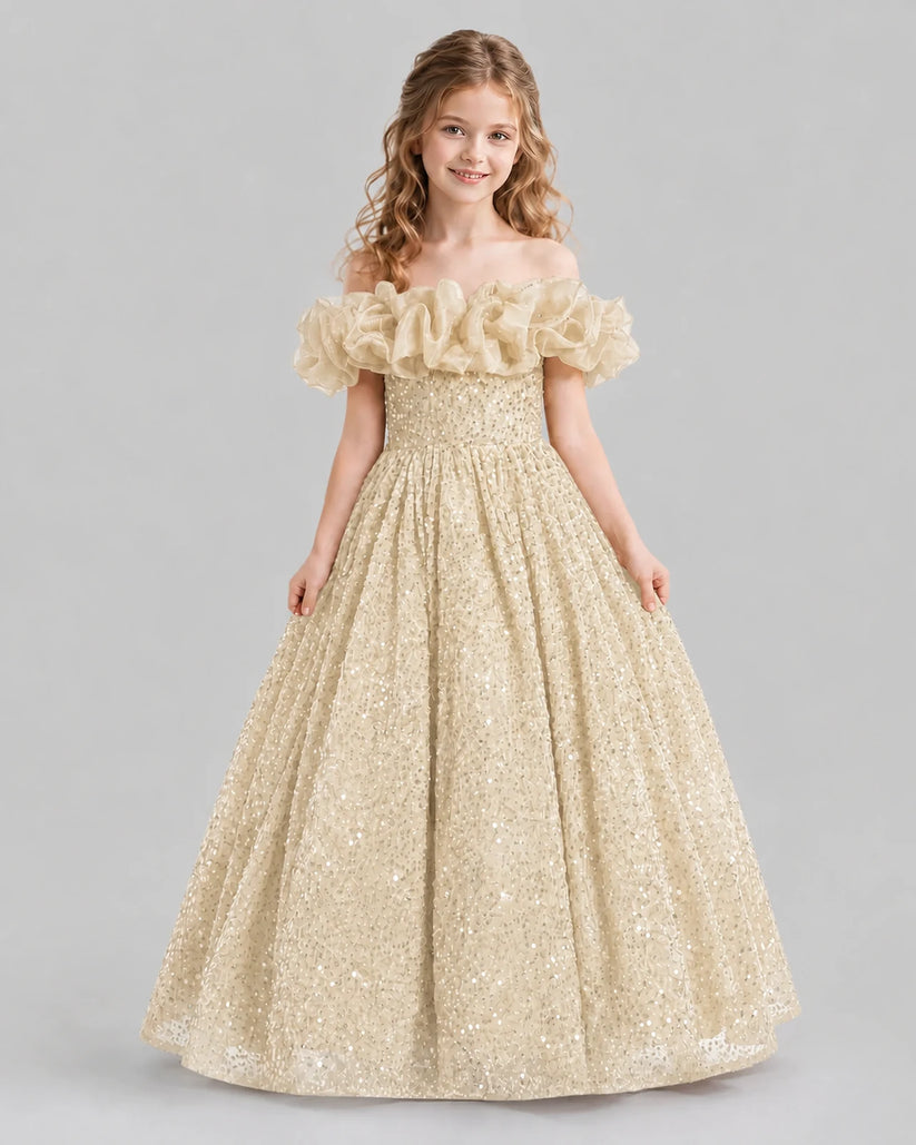 Champagne Ball Gown Girls Pageant Dresses Front