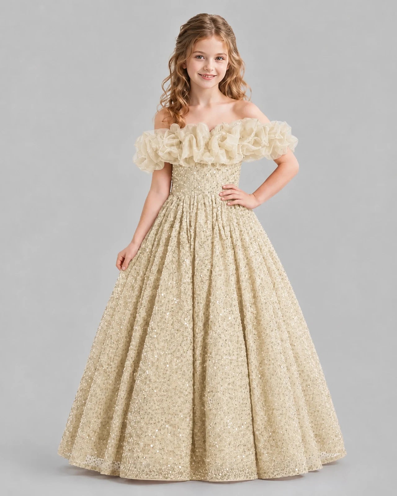 Champagne Ball Gown Girls Pageant Dresses Pose