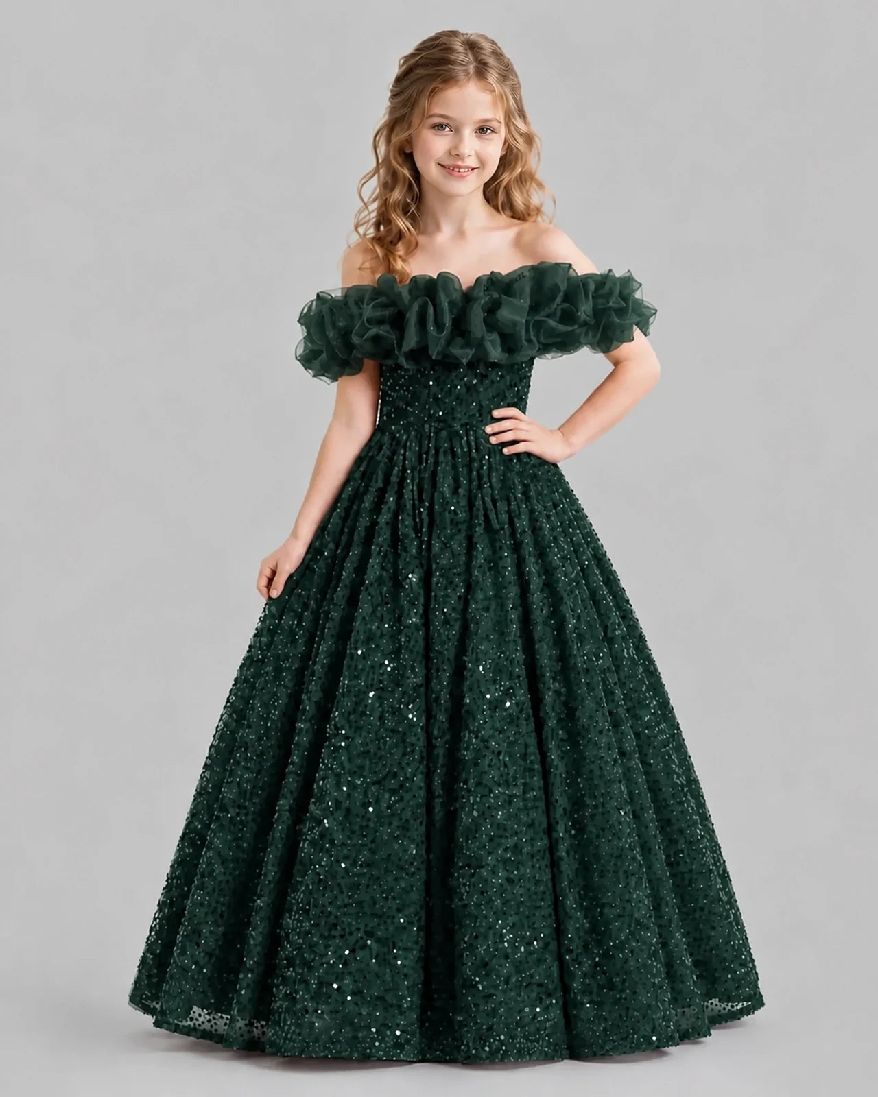 Blush Pink Ball Gown Girls Pageant Dresses Pose