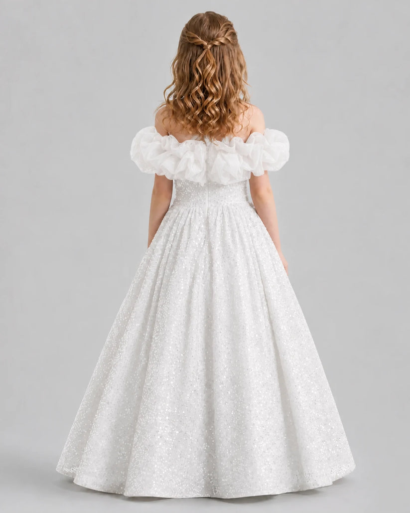 Ivory Ball Gown Girls Pageant Dresses Back