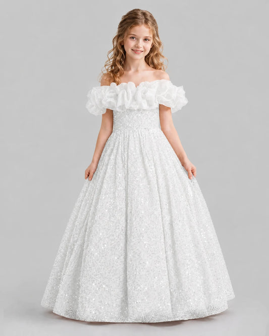Ivory Ball Gown Girls Pageant Dresses Front