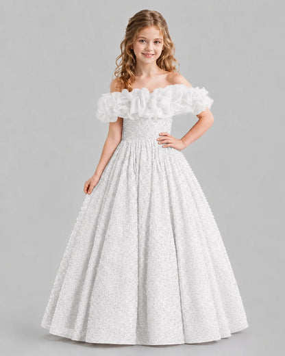 Ivory Ball Gown Girls Pageant Dresses Pose