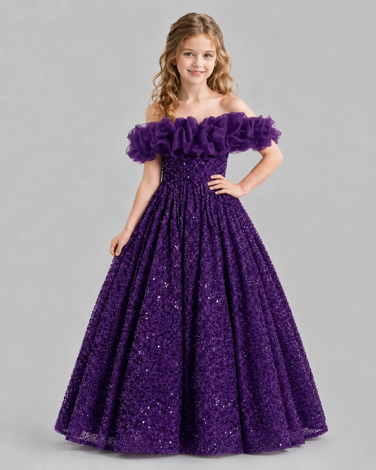 Ivory Ball Gown Girls Pageant Dresses Pose