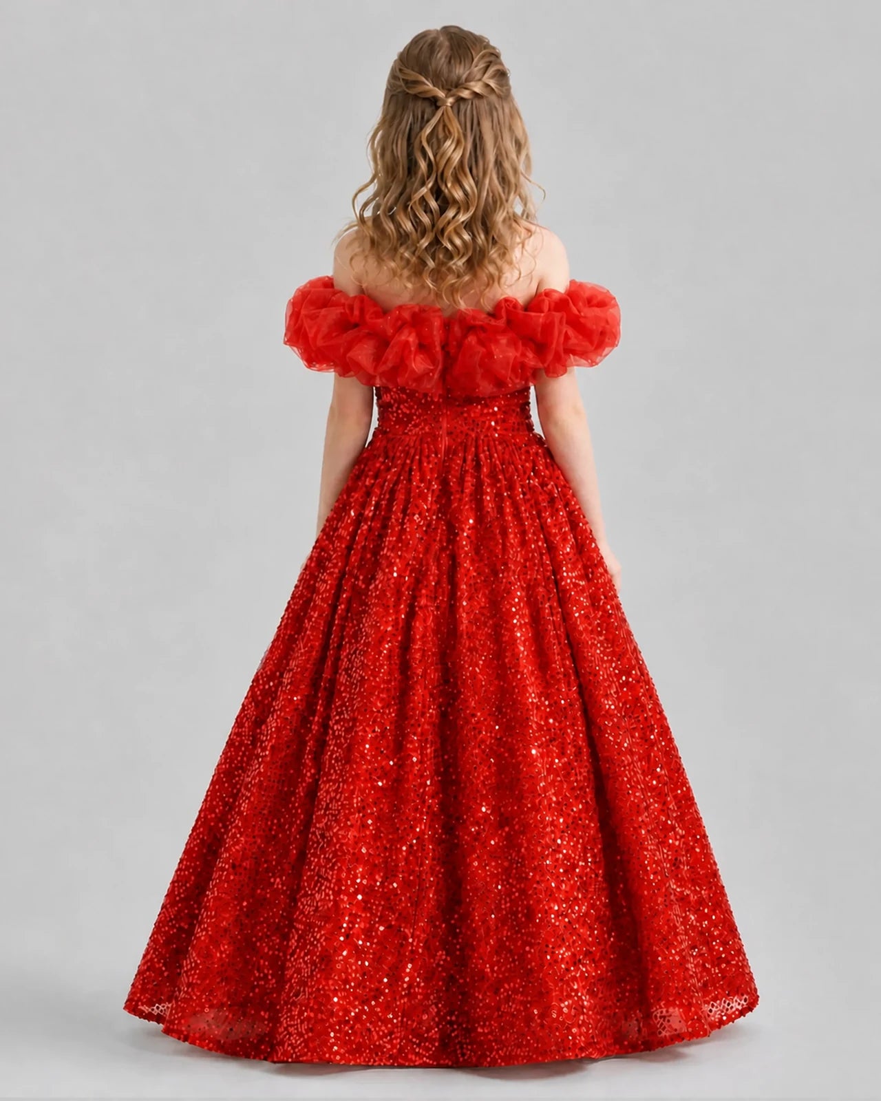 Red Ball Gown Girls Pageant Dresses Back